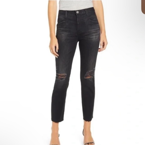 New! AG Adriano Goldschmied Isabelle Side Panel High Rise Straight Crop Jeans - Picture 1 of 8